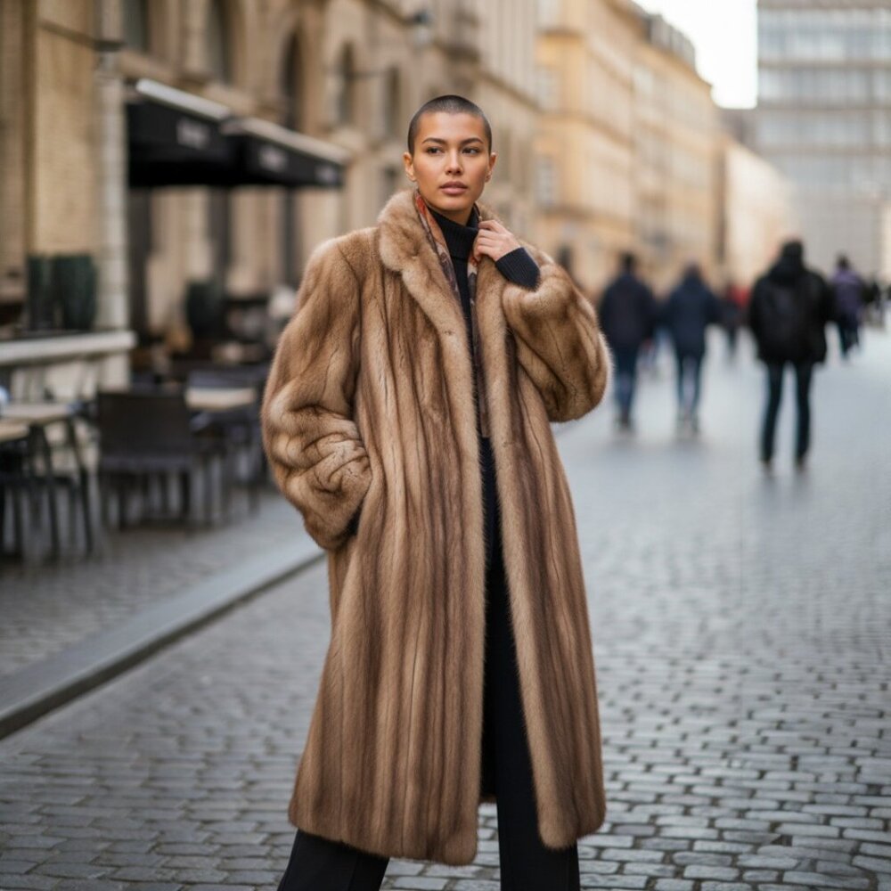Designer Balencia Honey Blonde Soft Pelt's Long Length Mink Coat Large